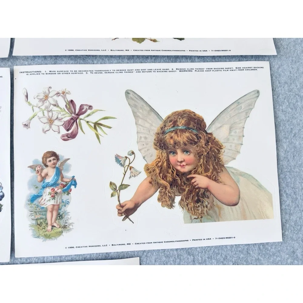 5 Sheet Window Decals Static Cling 1996 Creative Horizons Angels Cherubs Vintage